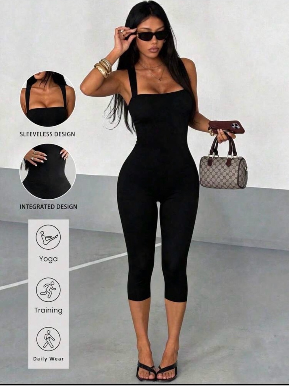 Sleeveless Black Fitted Jumpsuit - Integrated Design
